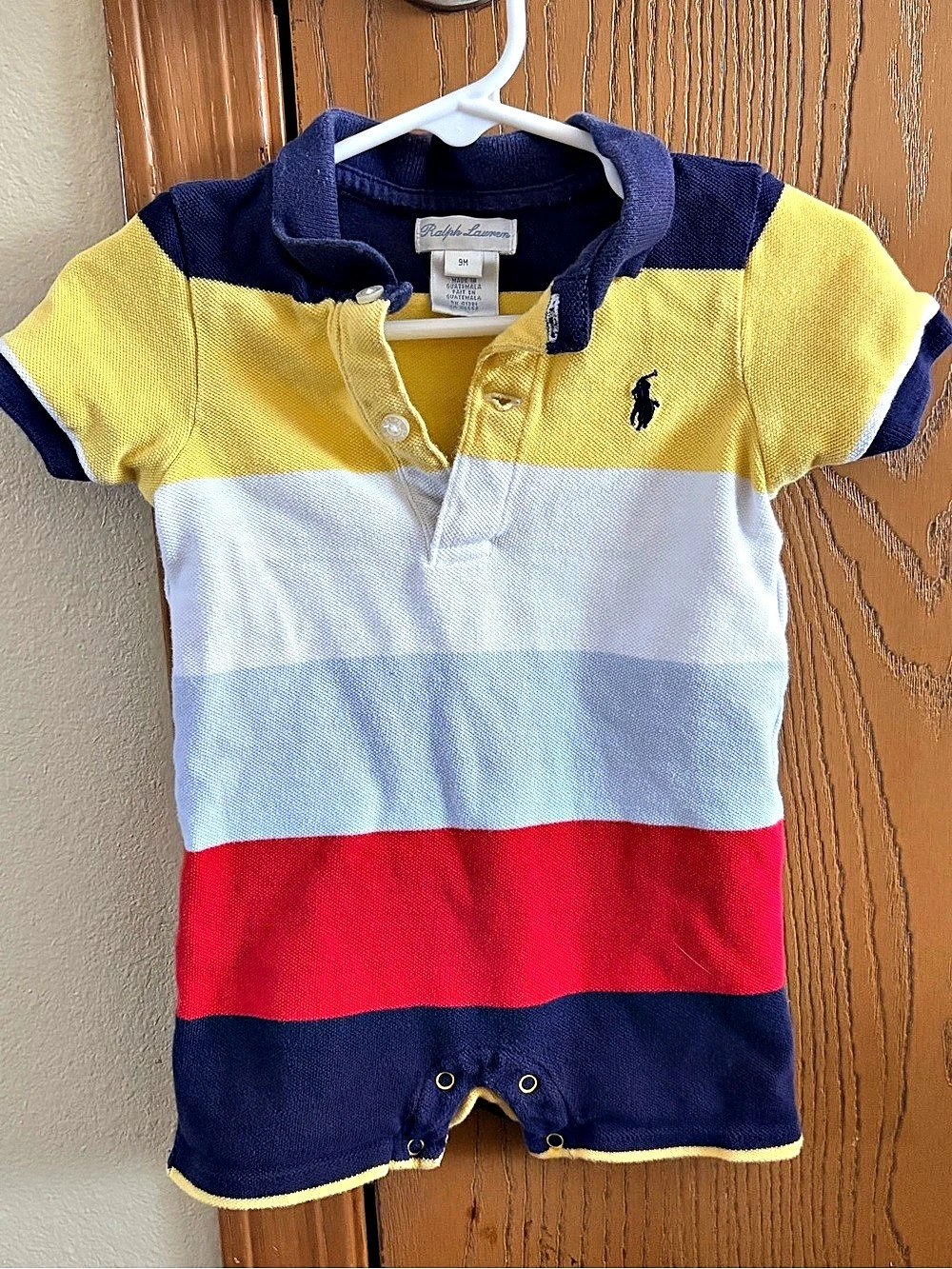 Ralph Lauren Color Block Polo Romper Baby 3M Like New